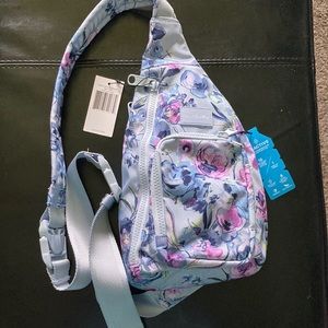 Vera Bradley mini sling backpack.  Blue fresh cut flowers reactive.  NWT